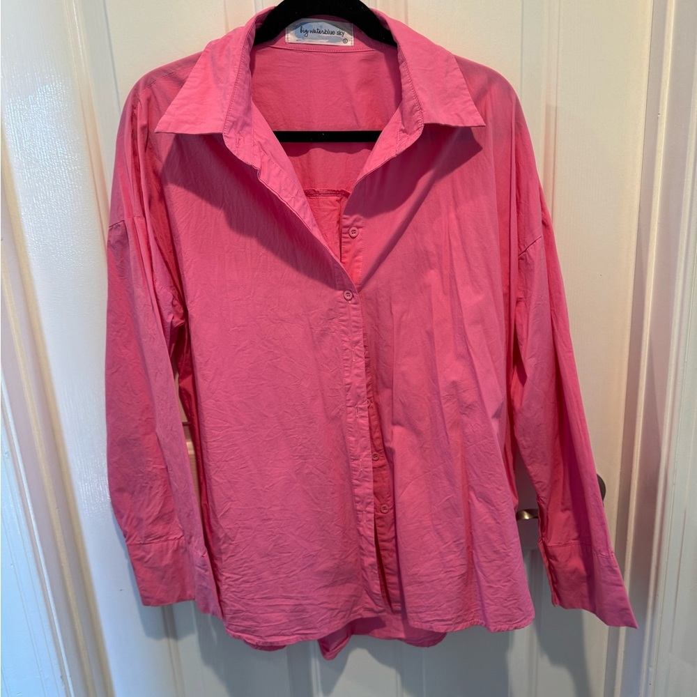 Big Waterblue Sky Pink Button Down Top Size L